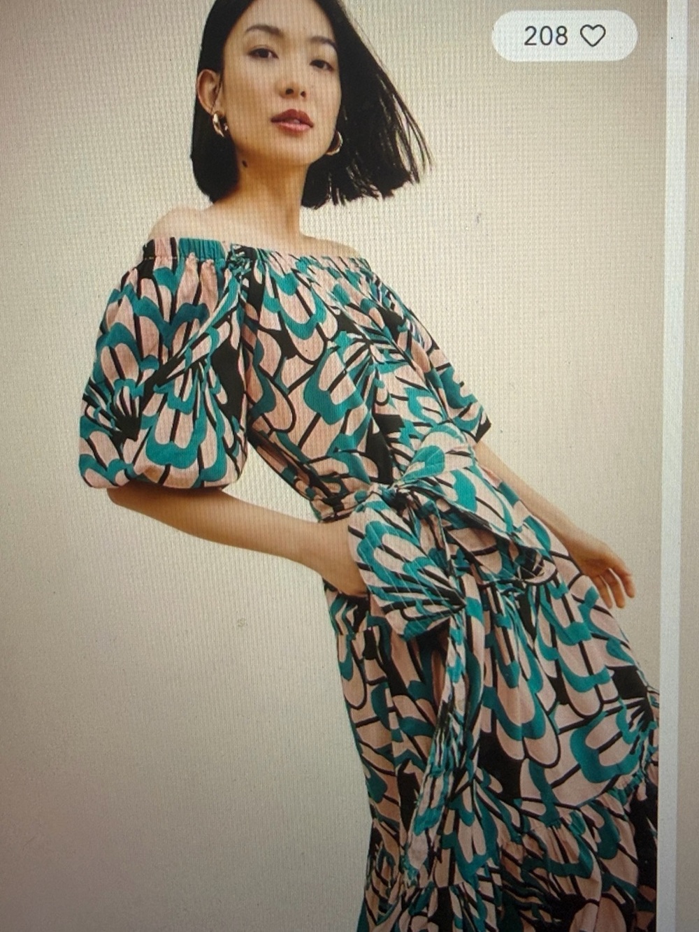 Anthropologie One-Shoulder Floral  Midi Dress in Teal and Blush